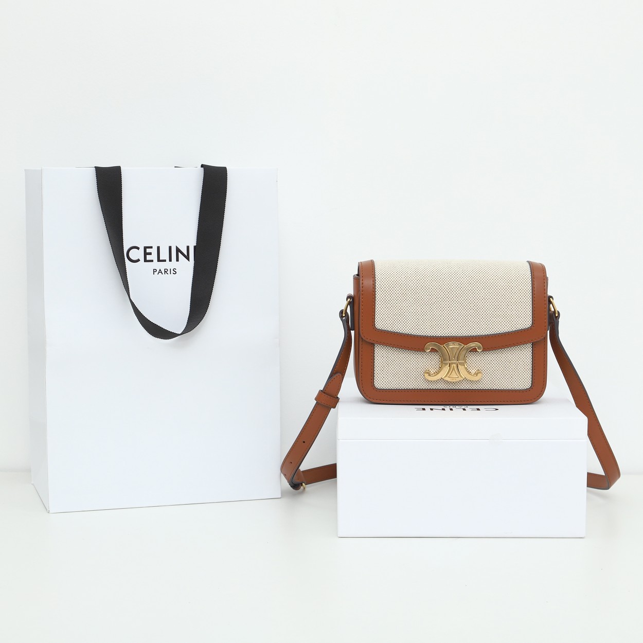 Replica Celine Teen Triomphe Bag In Textile And Calfskin