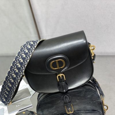 Replica Dior Large Bobby Bag Black Box Calfskin With Blue Dior Oblique Embroidered Strap M9320Ubby_M911