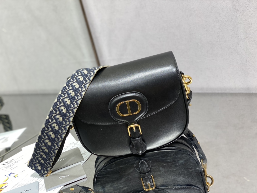 Replica Dior Large Bobby Bag Black Box Calfskin With Blue Dior Oblique Embroidered Strap M9320Ubby_M911