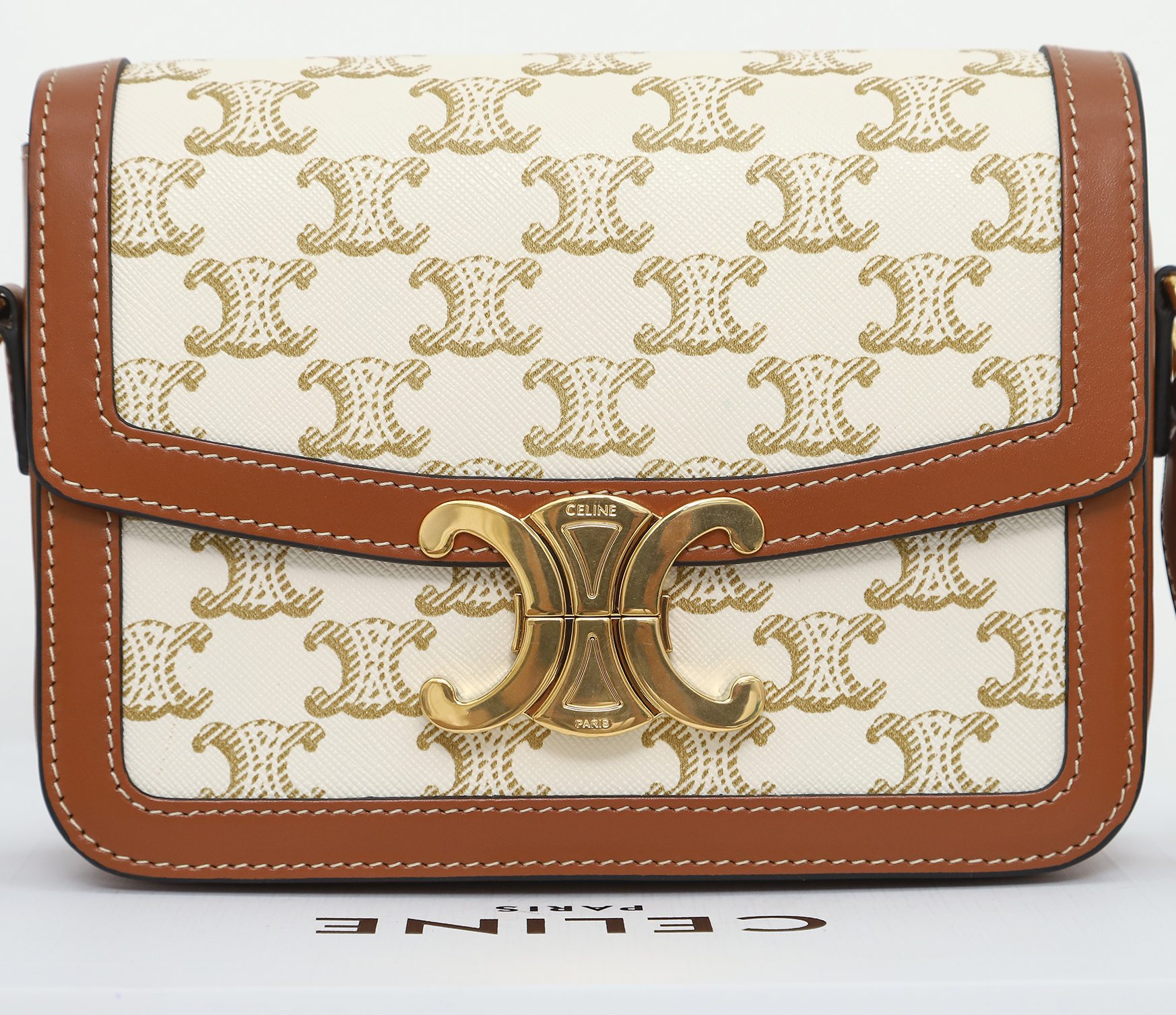 Replica Celine Teen Triomphe Bag In Triomphe Canvas And Calfskin White - Image 6