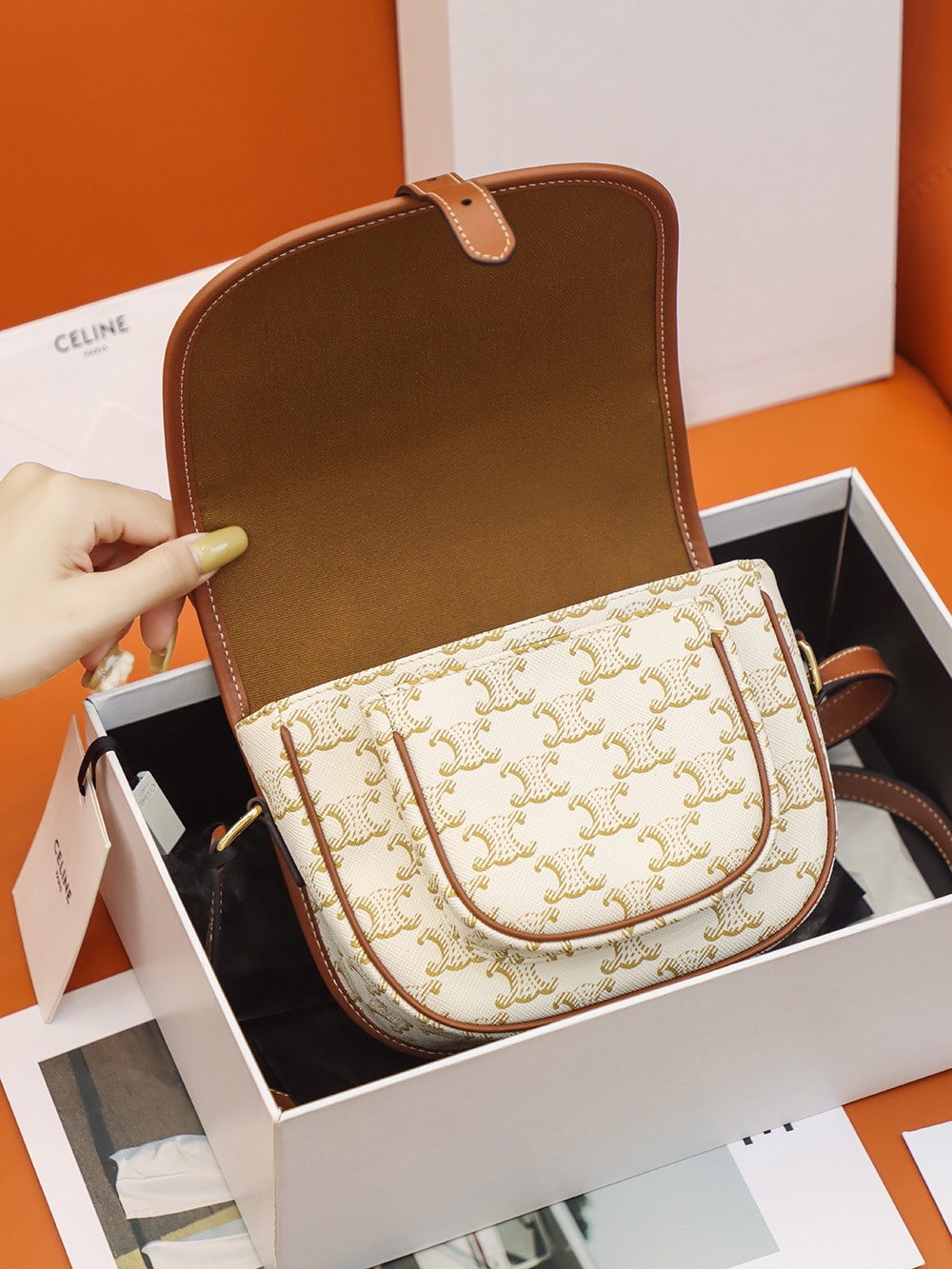 Replica Celine Medium Folco Bag In Triomphe Canvas And Calfskin - Image 6