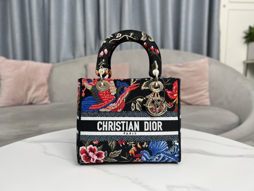 Replica Dior Small Lady D-Lite Bag Black Multicolor Dior Birds Embroidery M0565Oeao_M911