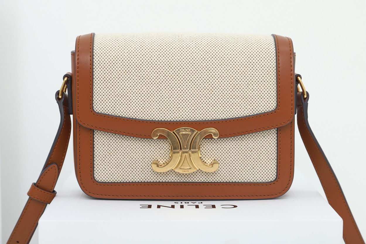 Replica Celine Teen Triomphe Bag In Textile And Calfskin - Image 8