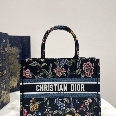 Replica Dior Book Tote Medium Black Multicolor Dior Petites Fleurs Embroidery M1296Zeau_M911