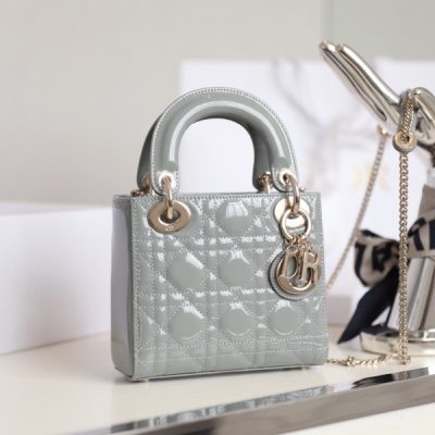 Replica Dior Mini Lady Dior Bag Cloud Blue Patent Cannage Calfskin M0505Owcb_M81B