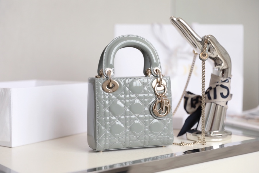 Replica Dior Mini Lady Dior Bag Cloud Blue Patent Cannage Calfskin M0505Owcb_M81B
