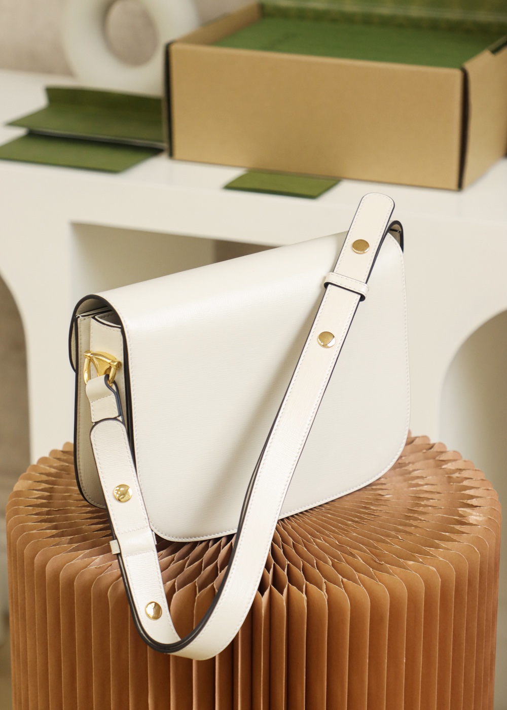 Replica Gucci Horsebit 1955 Shoulder Bag 602204 White Leather - Image 8