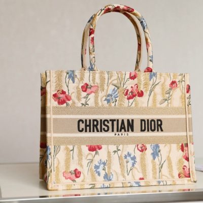 Replica DiorBook Tote Natural Multicolor Raffia Embroidered With Dior Petites Fleurs