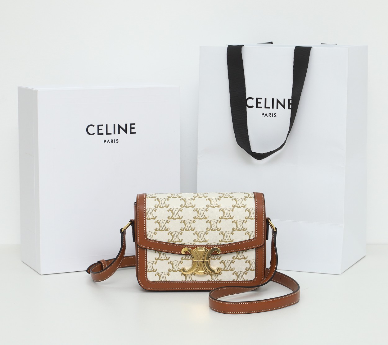 Replica Celine Teen Triomphe Bag In Triomphe Canvas And Calfskin White - Image 7