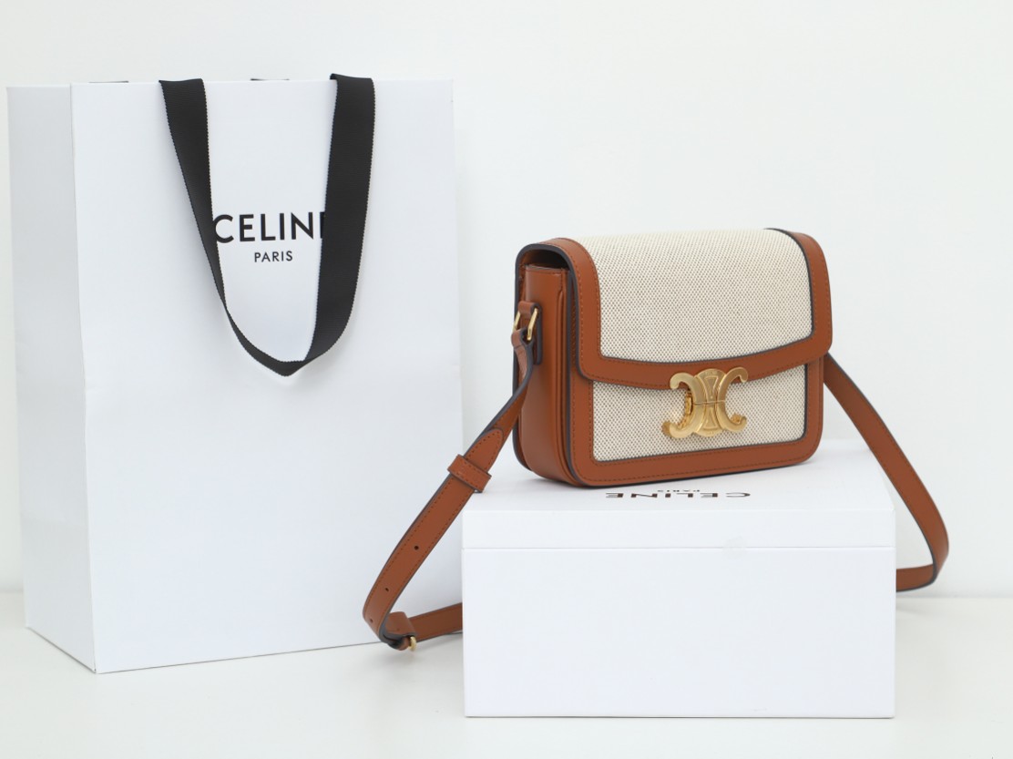 Replica Celine Teen Triomphe Bag In Textile And Calfskin - Image 9