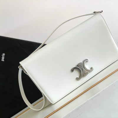 Replica Celine Trapeze Triomphe Bag In Shiny Calfskin White