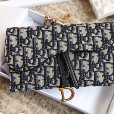 Replica Dior Long Saddle Wallet With Chain Blue Dior Oblique Jacquard S5614Ctzq_M928