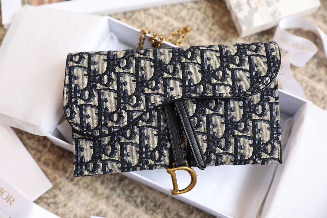 Replica Dior Long Saddle Wallet With Chain Blue Dior Oblique Jacquard S5614Ctzq_M928