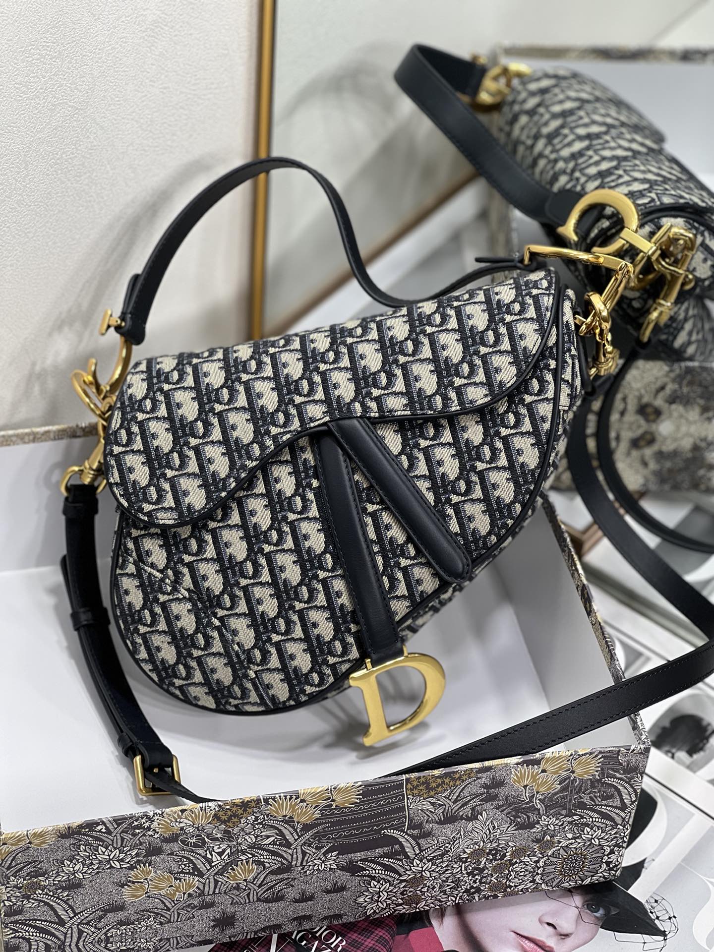Replica Dior Saddle Bag Blue Dior Oblique Embroidery M0446Criw M928