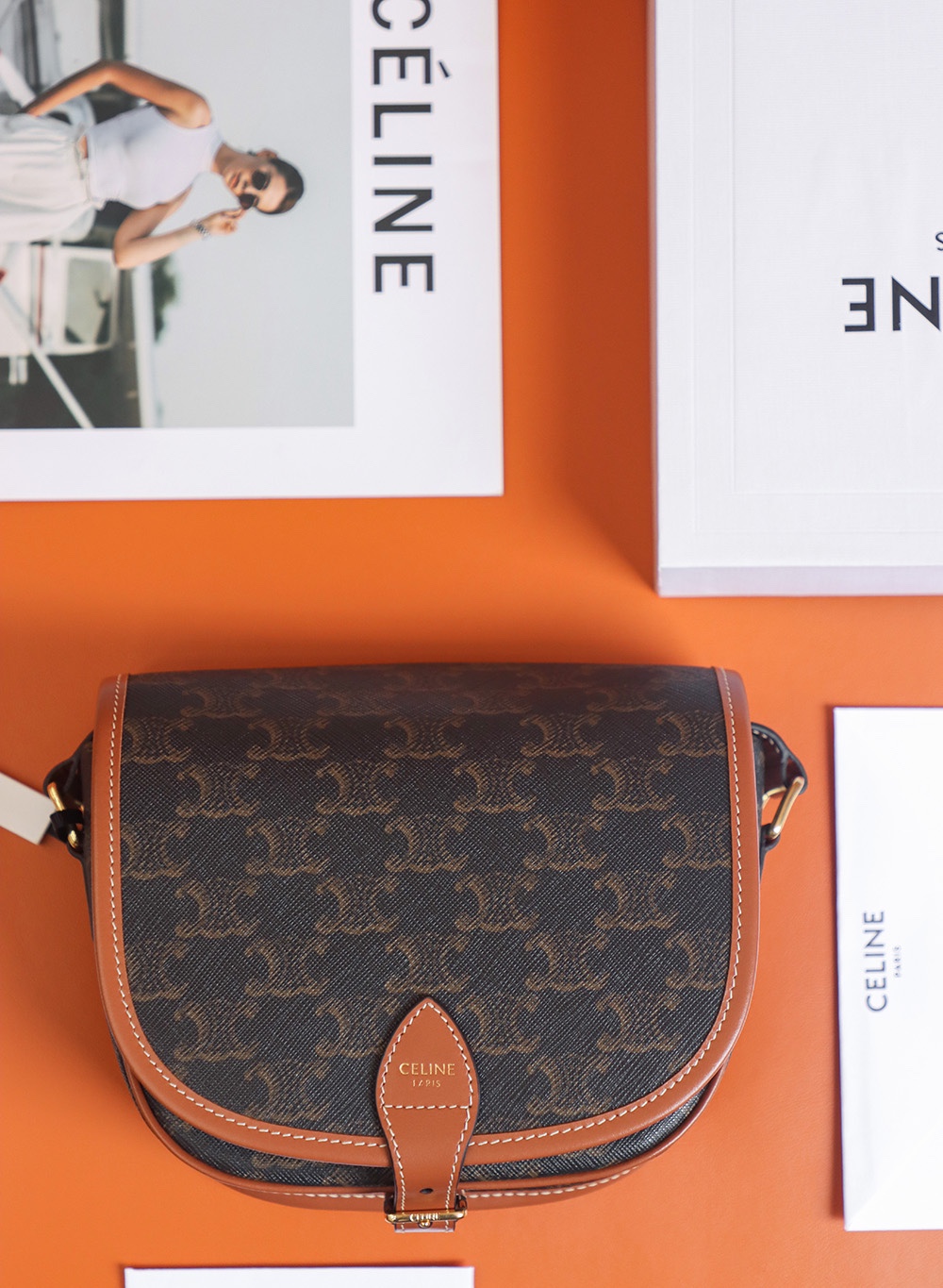 Replica Celine Medium Folco Bag In Triomphe Canvas And Calfskin - Image 8