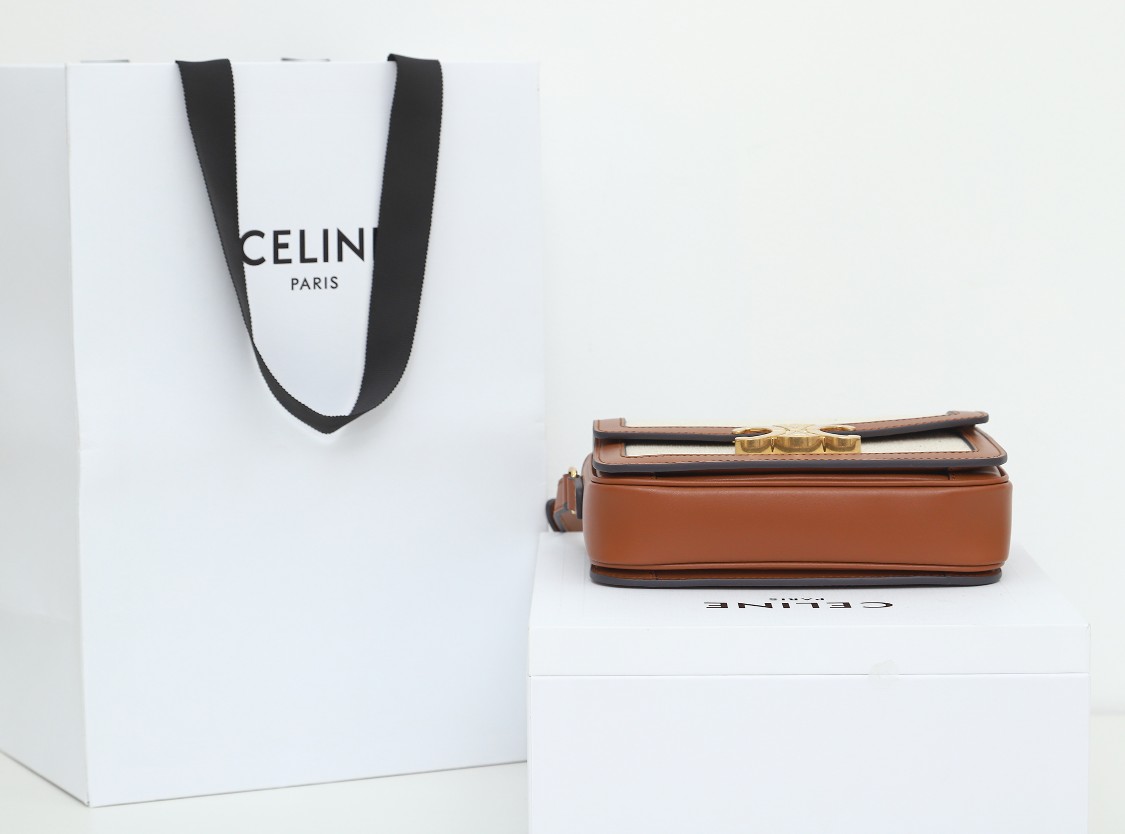 Replica Celine Teen Triomphe Bag In Textile And Calfskin - Image 3