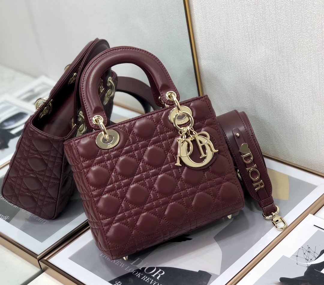 Replica Dior Medium Lady Dior Bag Cherry Red Patent Cannage Calfskin M0565Owcb_M323