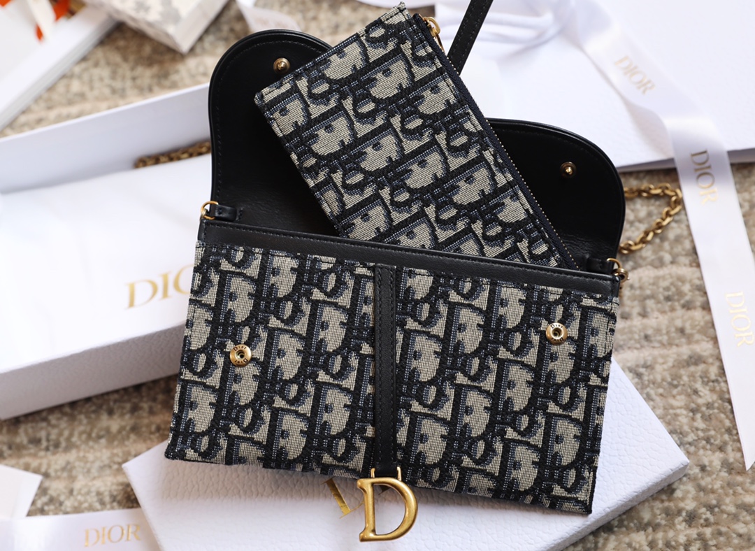 Replica Dior Long Saddle Wallet With Chain Blue Dior Oblique Jacquard S5614Ctzq_M928 - Image 7