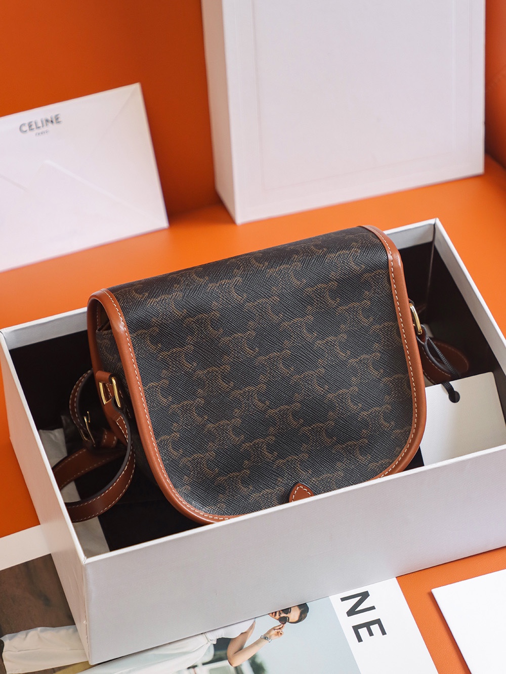 Replica Celine Medium Folco Bag In Triomphe Canvas And Calfskin - Image 7
