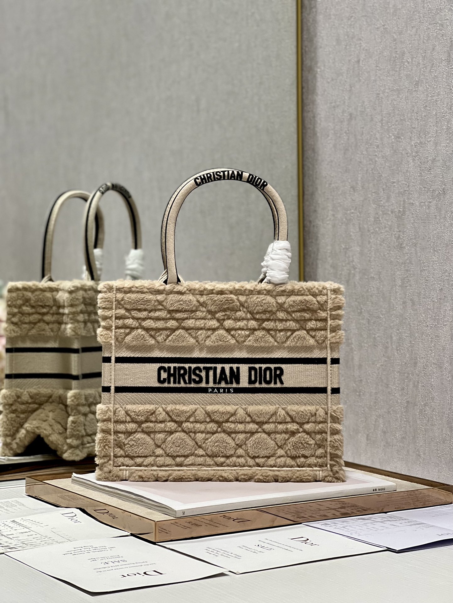 Replica Dior Book Tote Small Beige Cannage Shearling M1265Zmbu_M918