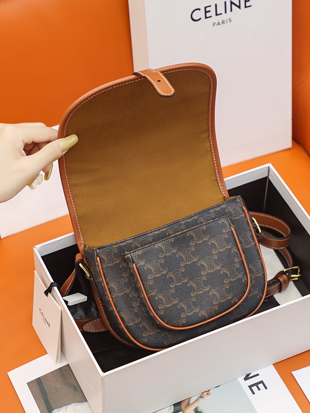 Replica Celine Medium Folco Bag In Triomphe Canvas And Calfskin - Image 6