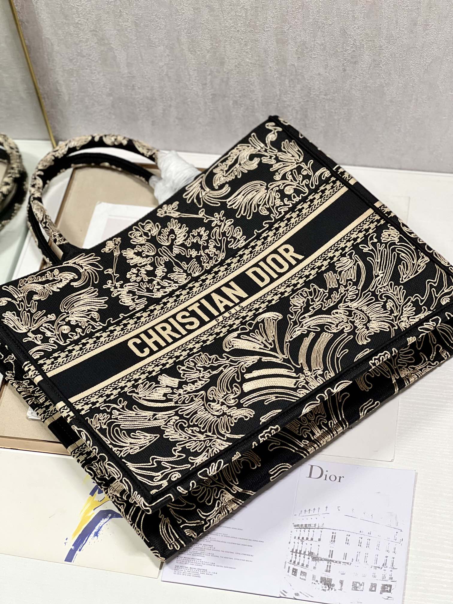 Replica Dior Book Tote Large Black And White Ornamental Cornely-Effect Embroidery M1286Zmdr_M03C - Image 2