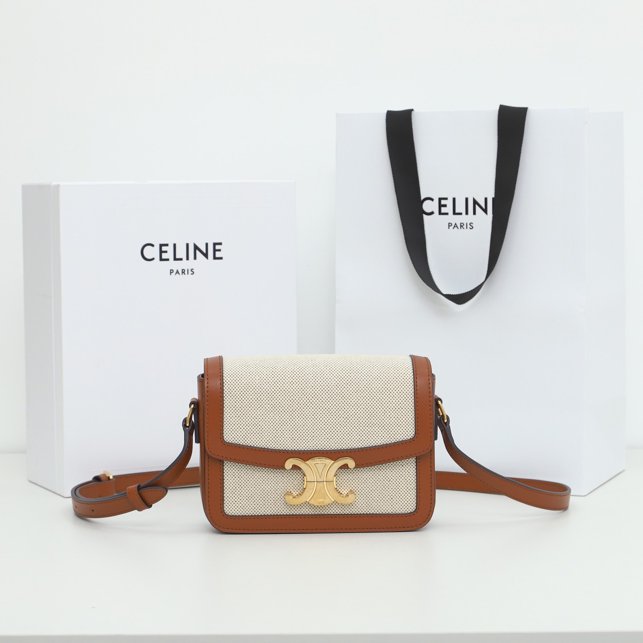 Replica Celine Teen Triomphe Bag In Textile And Calfskin - Image 2