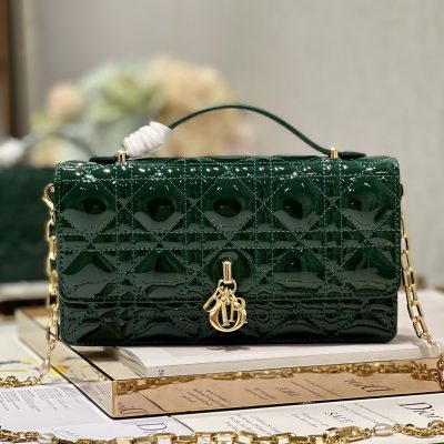 Replica Dior Miss Mini Bag Rose Pine Green Patent Cannage Calfskin