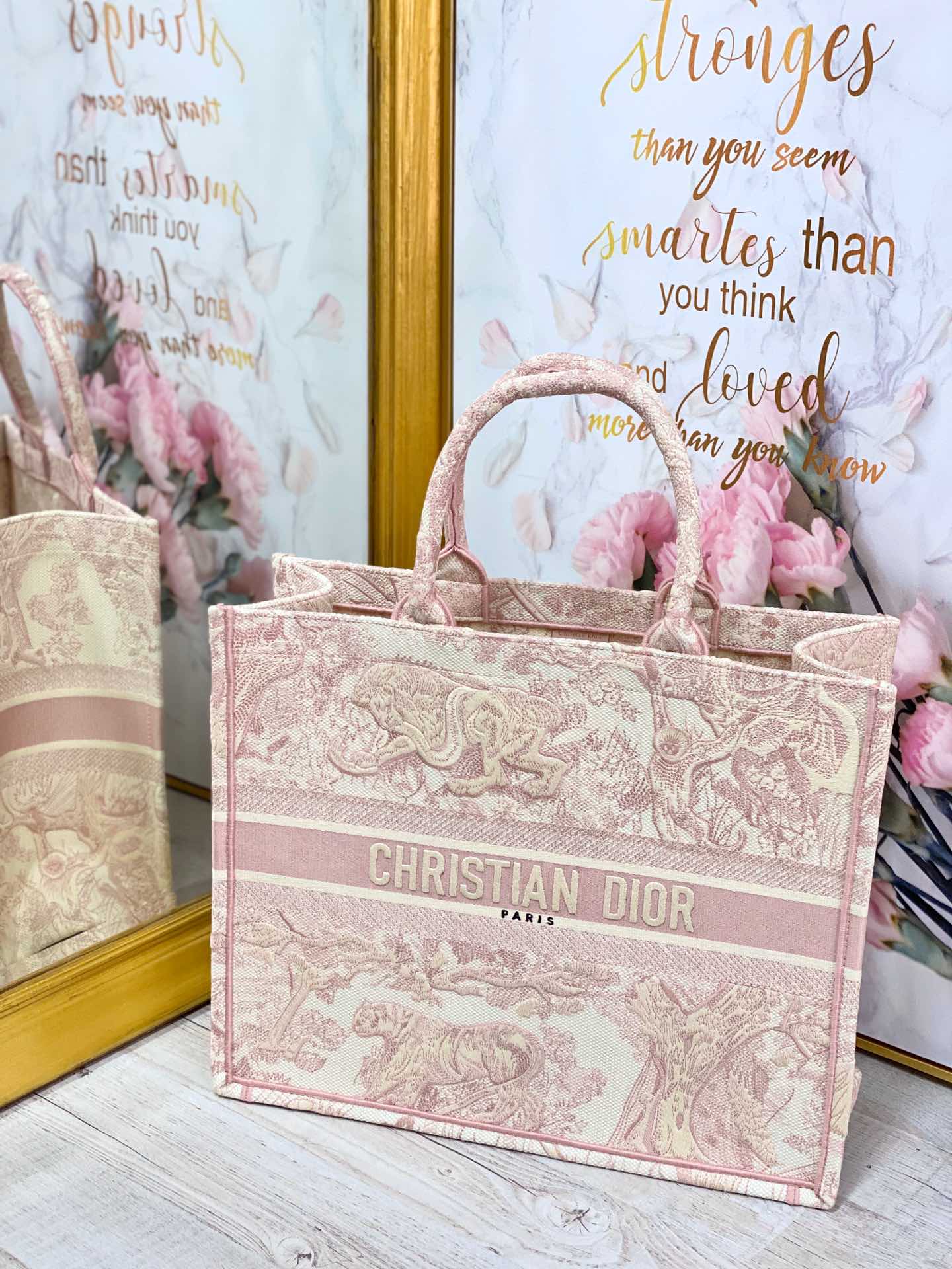Replica Dior Book Tote Medium Pink Toile De Jouy Embroidery M1286Ztdt_M956