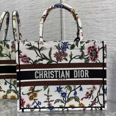 Replica Dior Book Tote Medium White Multicolor Dior Petites Fleurs Embroidery M1296Zeau_M933
