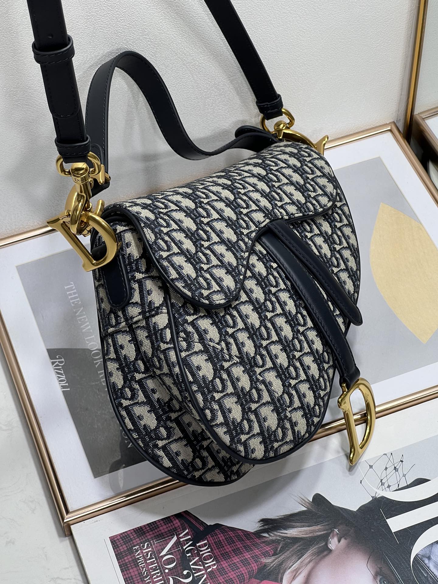 Replica Dior Saddle Bag Blue Dior Oblique Embroidery M0446Criw M928 - Image 4