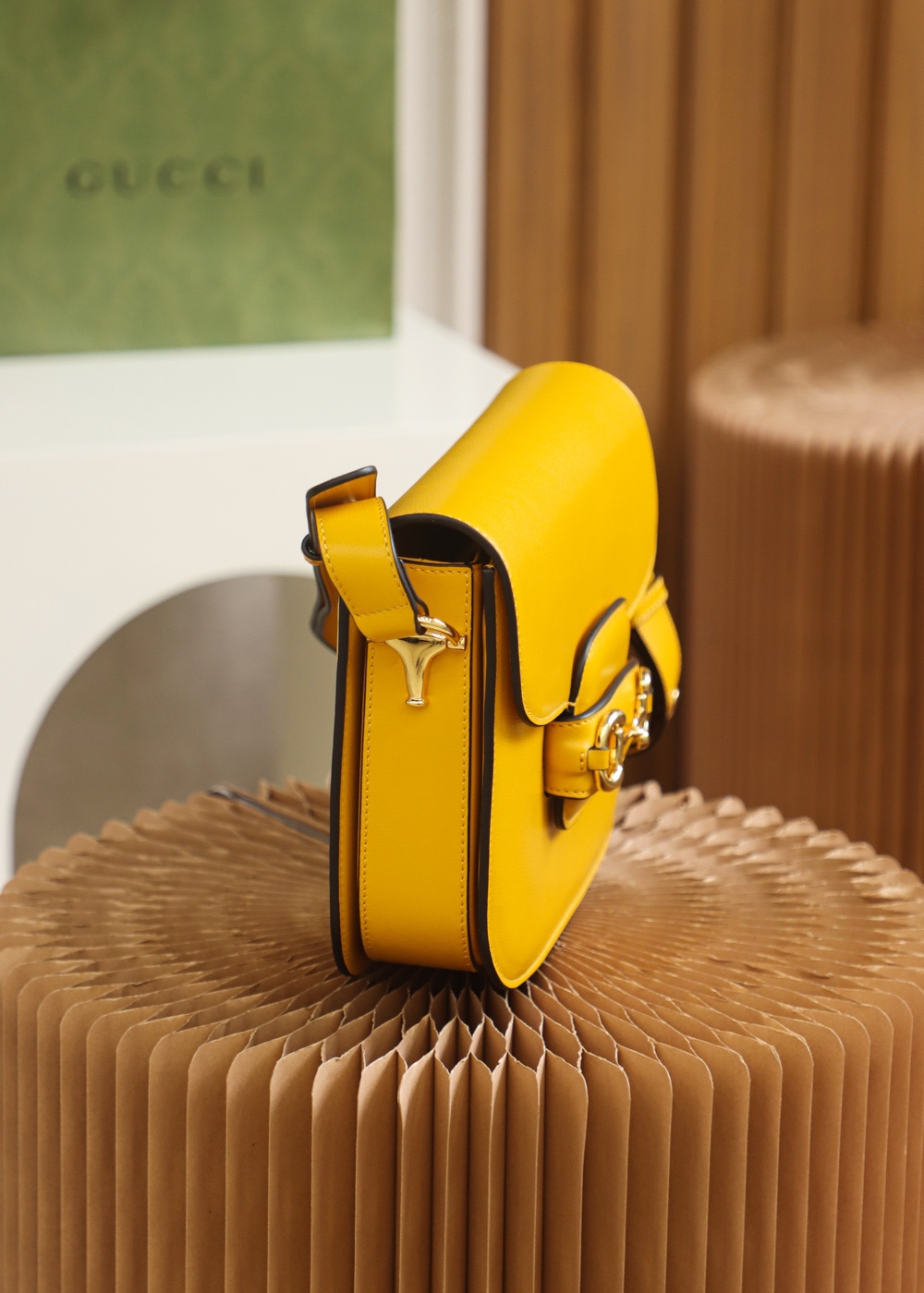 Replica Gucci Horsebit 1955 Shoulder Bag 602204 Yellow Leather - Image 8