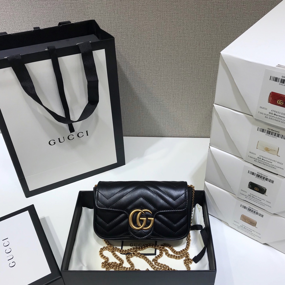 Replica Gucci Gg Marmont Matelasse Super Mini Bag Black 476433 - Image 2