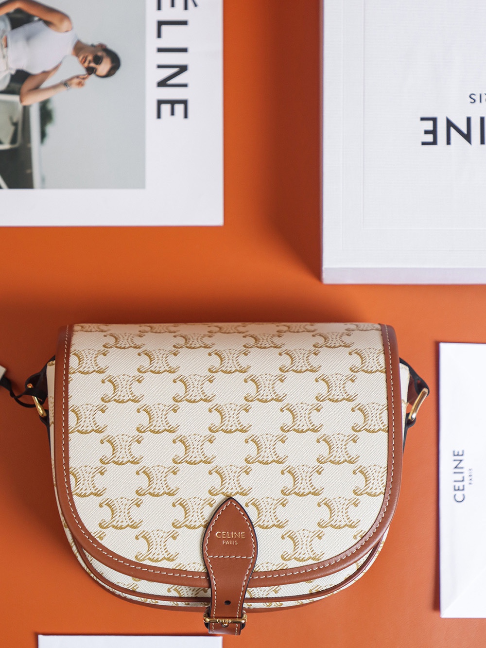 Replica Celine Medium Folco Bag In Triomphe Canvas And Calfskin - Image 7