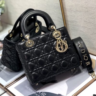 Replica Dior Medium Lady Dior Bag Black Patent Cannage Calfskin M0565Owcb_M900