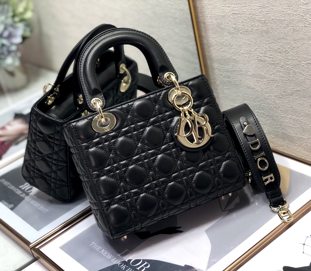 Replica Dior Medium Lady Dior Bag Black Patent Cannage Calfskin M0565Owcb_M900