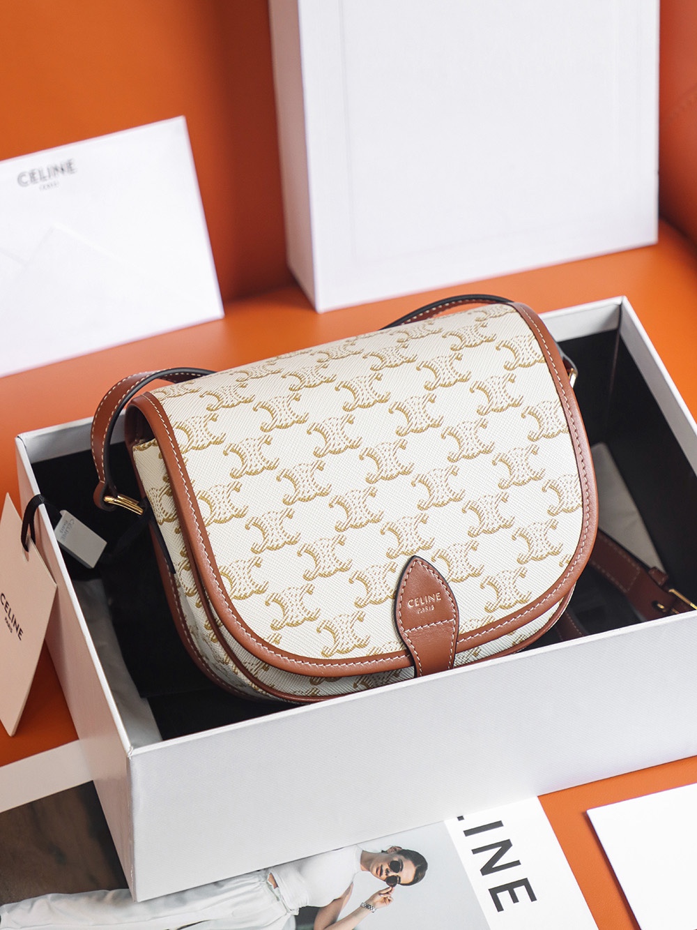 Replica Celine Medium Folco Bag In Triomphe Canvas And Calfskin - Image 8
