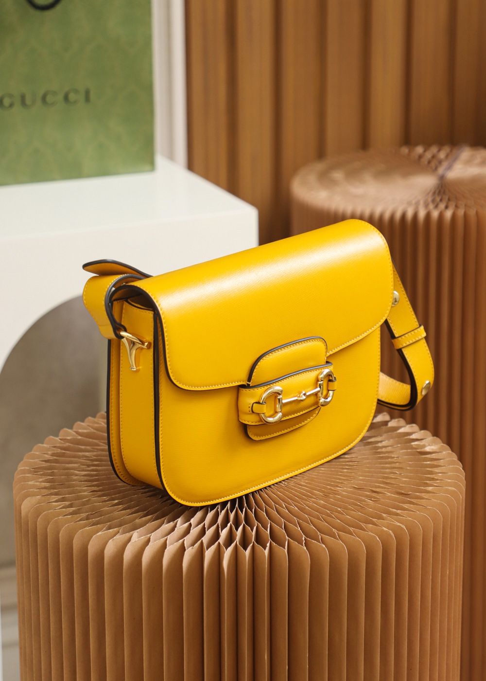 Replica Gucci Horsebit 1955 Shoulder Bag 602204 Yellow Leather - Image 6