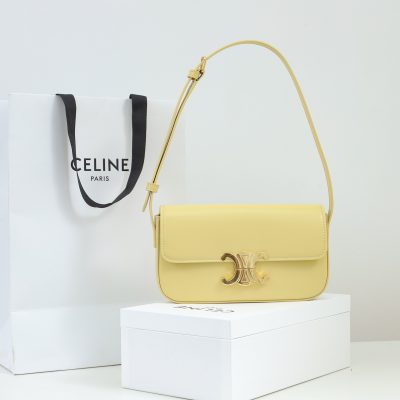 Replica Celine Shoulder Bag Triomphe In Shiny Calfskin Yellow
