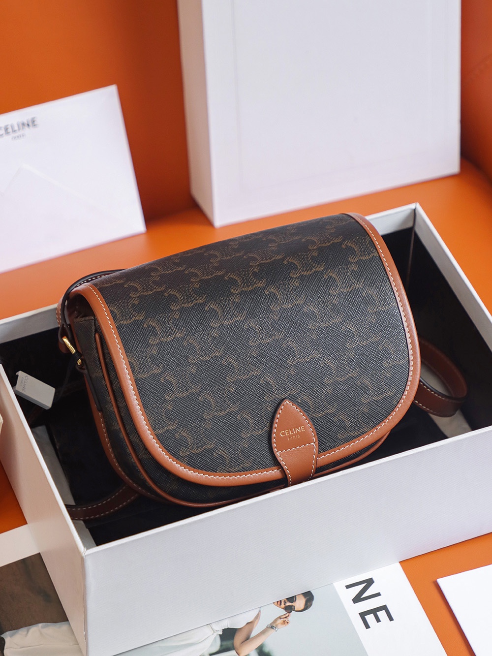 Replica Celine Medium Folco Bag In Triomphe Canvas And Calfskin - Image 9
