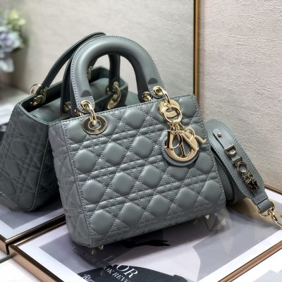 Replica Dior Medium Lady Dior Bag Cloud Blue Patent Cannage Calfskin M0565Owcb_M81B