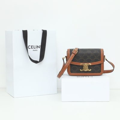 Replica Celine Teen Triomphe Bag In Triomphe Canvas And Calfskin Black
