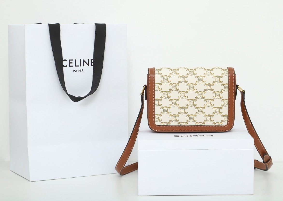 Replica Celine Teen Triomphe Bag In Triomphe Canvas And Calfskin White - Image 5