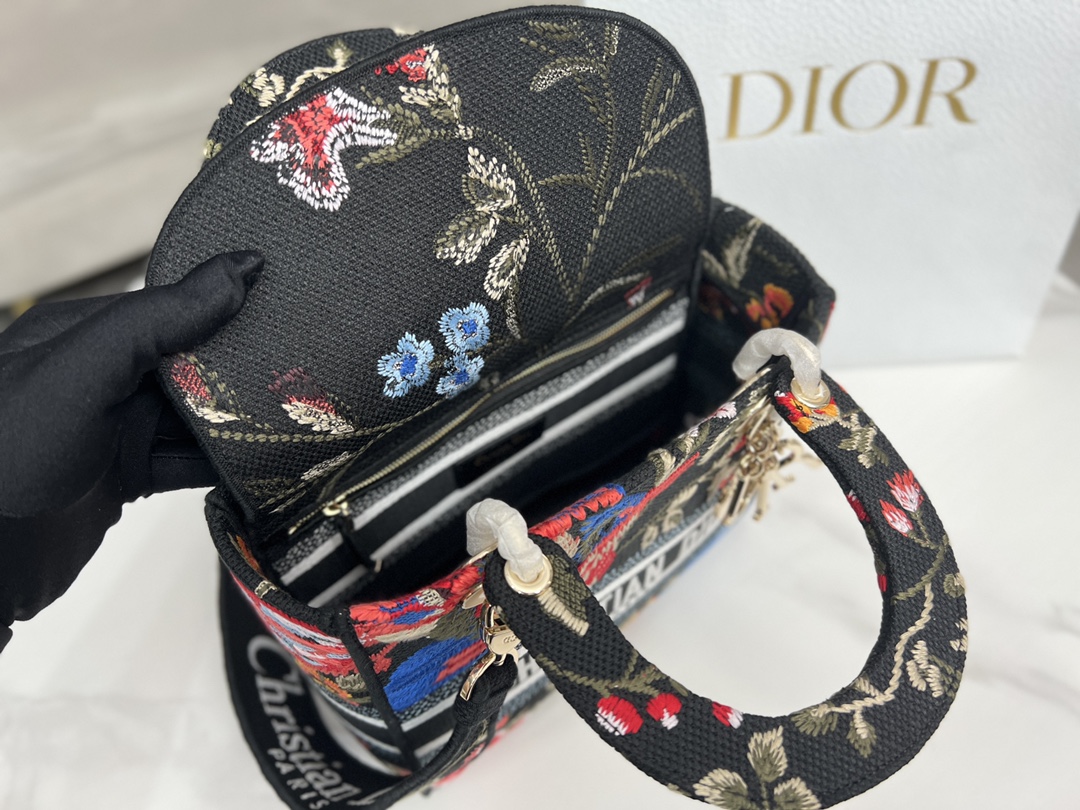 Replica Dior Small Lady D-Lite Bag Black Multicolor Dior Birds Embroidery M0565Oeao_M911 - Image 2