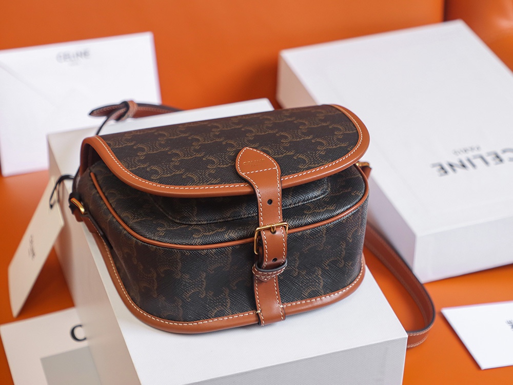 Replica Celine Medium Folco Bag In Triomphe Canvas And Calfskin - Image 3