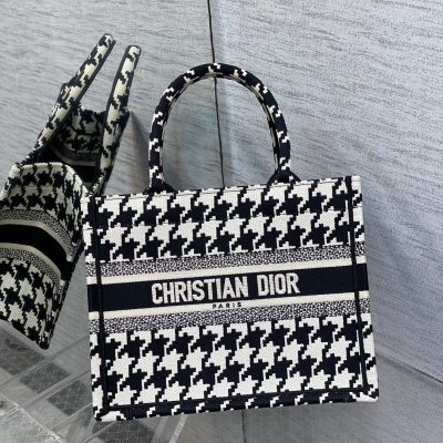 Replica Dior Book Tote Medium Black Macro Houndstooth Embroidery M1296Ztqt_M911