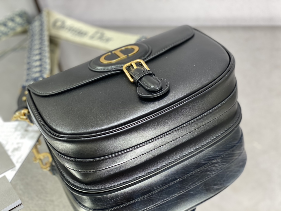 Replica Dior Large Bobby Bag Black Box Calfskin With Blue Dior Oblique Embroidered Strap M9320Ubby_M911 - Image 2