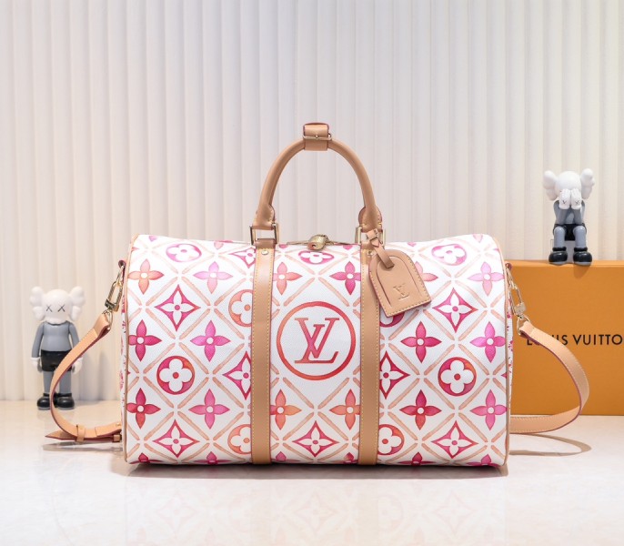 LV By The Pool Monogram Tiles Canvas Keepall 45 In Coral M11251