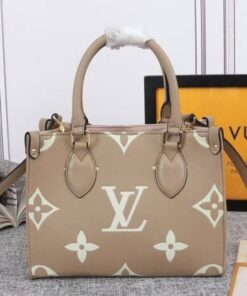 Louis Vuitton Bicolor Monogram Empreinte Leather Onthego PM Bag In Tourterelle Gray And Cream