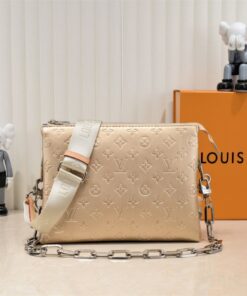 Louis Vuitton Coussin PM Bag In Light Gold With Jacquard Strap